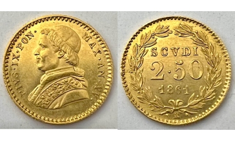 Stato Pontificio, Pio IX, 2,50 Scudi 1861 Roma qFDC